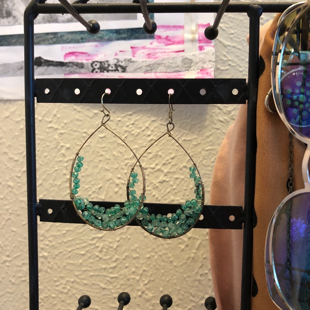 Turquoise beaded teardrop earring